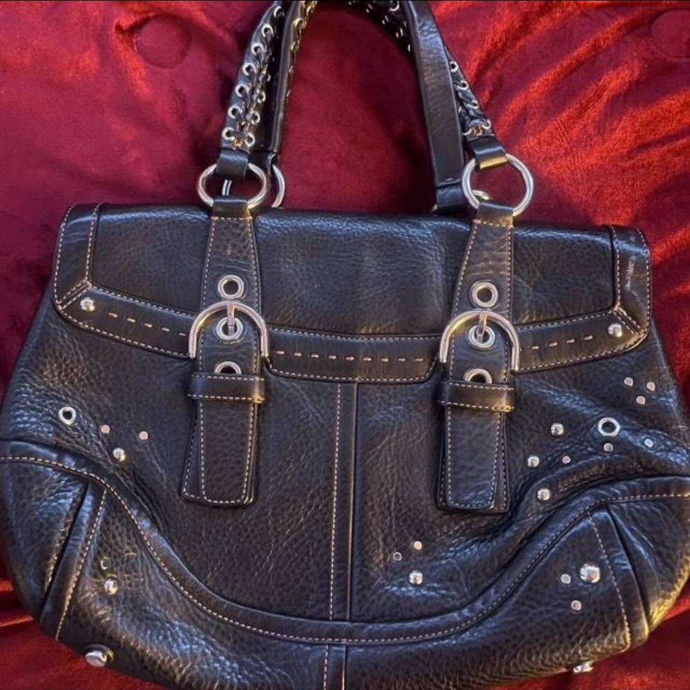 Coach Rare Limited Edition StuddedExpandable Leather Flap Satchel, Style #10933 - Picture 1 of 4